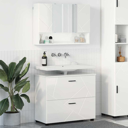 vidaXL Blat cu Lavoar, Oglindă & Coloană cu lumină L76.5xW35xH64cm Glossy White