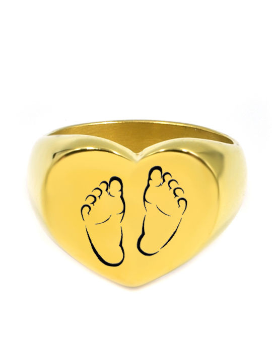 Δαχτυλίδι Σεβαλιέ Ανοξείδωτο Ατσάλι Heart Seal Gold