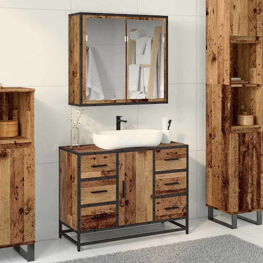 vidaXL Countertop with Sink, Mirror & Column L80xW33xH60cm Coffee