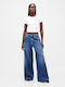 Low Rise Women's Jean Pants in Baggy Leg Style Medium Indigo