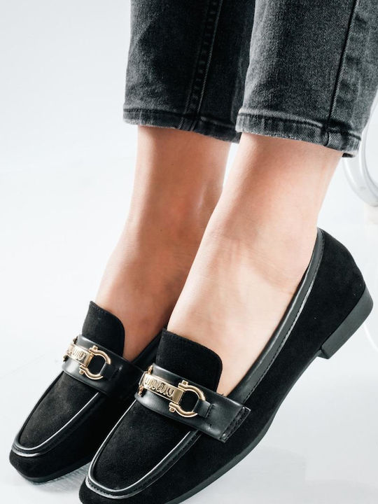 Leather Women's Loafers in Black Color