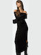 Maxi Evening Dress with Tearing Black
