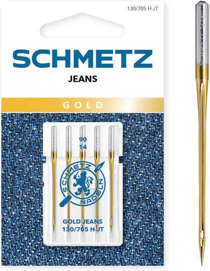 Set 5 Sewing Needles Gold Jeans Size 90 Schmetz 130/705 H-jt Vds