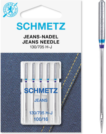 Set 5 Ace pentru Cusut Jeans Mărimea 100 Schmetz 130/705 H-j Ves