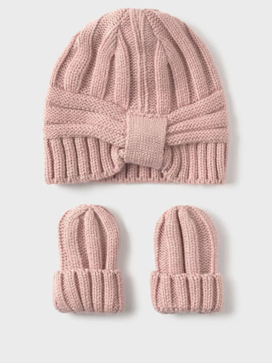 Mayoral Kids Beanie Set with Gloves Knitted Pink