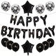 Set 25 Baloane Metalice Folie Latex Flippy 2 Figuri Stea 4 Baloane Confetti 13 Litere 6 Latex Design Happy Birthday Tematică Aniversări 40 Cm Ambalaj Individual Inclus Pai Umflare Aer Heliu Negru