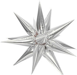 Metalized Foil Balloon Flippy 3D Star Shape 66 Cm Individual Packaging Straw Included Inflatable Air Helium Silver