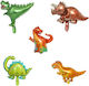 Set 5 Baloane Folie Metalică Flippy Figuri Dinozauri 30 Cm Ambalaj Individual Inclus Pai Umflare Aer Heliu Multicolor