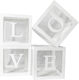 Set 4 Cutii Baloane Flippy Love Script Design Tematică Dragoste Cuburi Decorative Din Plastic Accesorii Petrecere 30 X 30 Cm Contur Alb Transparent
