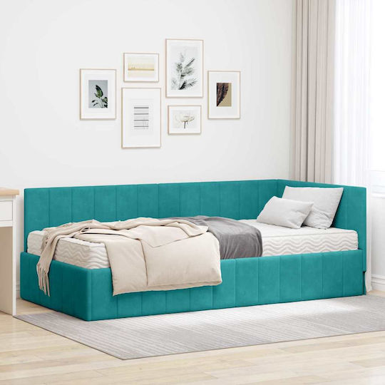 Pat Single Cu Saltea 90x200cm Turcoaz Pat Single Cu Saltea 90x200cm Turcoaz