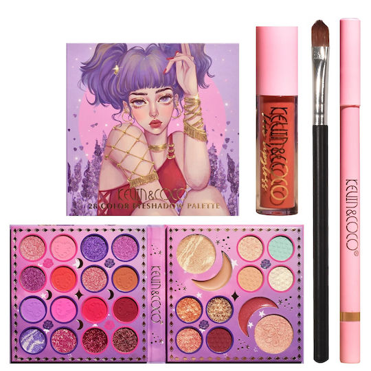Set De Machiaj Produse Kevin Coco 28 Culori Fard De Ochi Ruj Pensulă Creion Versiunea 2