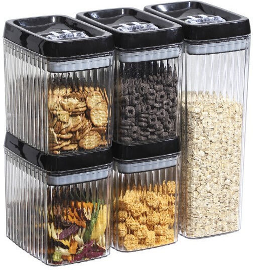 Set of 5pcs Jars Cereals with Lid Plastic Transparent 1500ml