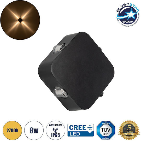 GloboStar Wall-Mounted Outdoor Lighting LED IP65 8W with Warm White Light 13.5x4.5x13.5cm