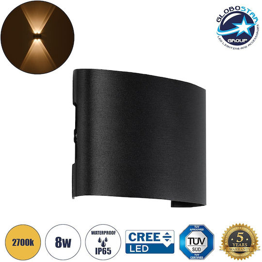 GloboStar Sixoad Επιτοίχιο Εξωτερικό Φωτιστικό LED IP65 8W με Θερμό Λευκό Φως Διπλής Δέσμης 12x4x8εκ.