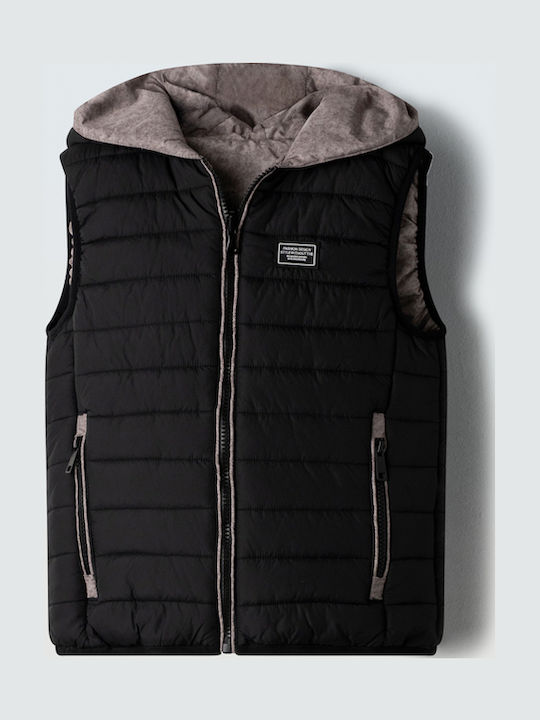 Kids' Quilted Jacket Sleeveless Double Sided with Hood Μαύρο Γκρί