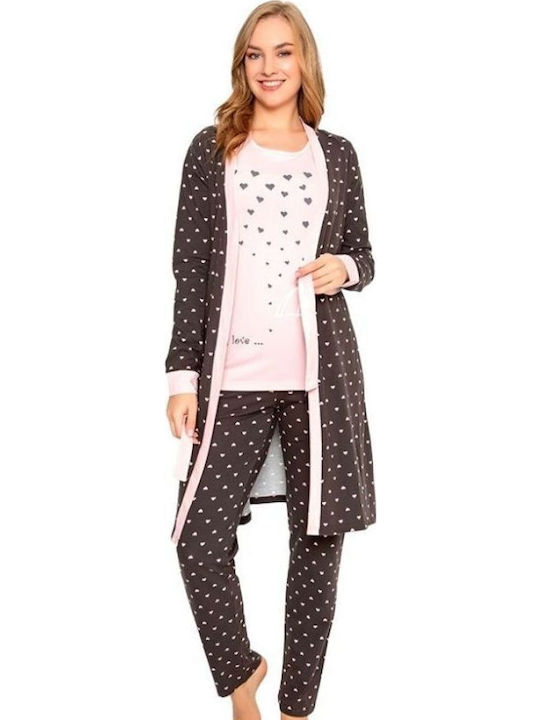 Sexen Winter Damen Pyjama-Set Dark Brown Heart