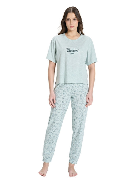 Pijadore Winter Damen Pyjama-Set Bay Leaf Mint