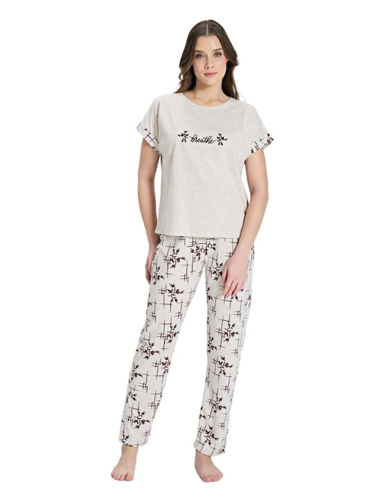 Pijadore Winter Damen Pyjama-Set Beige