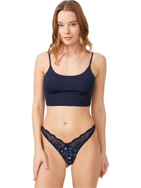 CottonHill Γυναικείο String με Δαντέλα Σκούρο Μπλέ