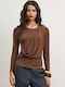 Women's Cotton Long Sleeve Brown Top