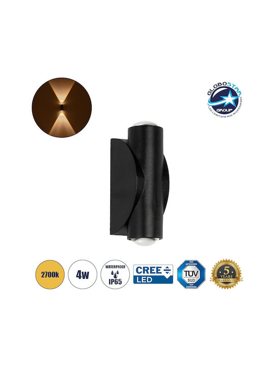 GloboStar Arc Επιτοίχιο Εξωτερικό Σποτ LED IP65 4W με Θερμό Λευκό Φως Διπλής Δέσμης 3.5x4.8x11.5εκ.
