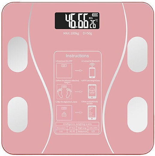 Smart Cantar De Baie 180kg Cu Analizator De Grăsime Corporală Și Bluetooth Roz