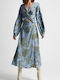 Сатен С висока талия Midi Пола Флорален Green-Light blue, Light-blue