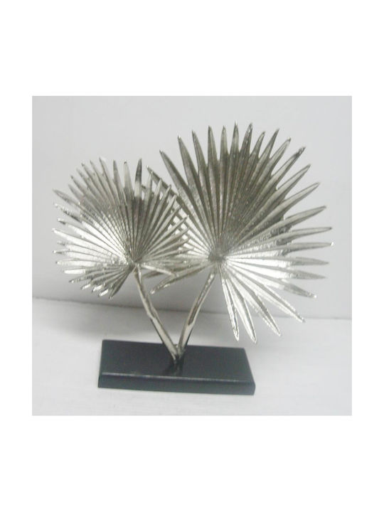 Tabletop Decor Metallic Silver Leaves Wooden Base 38x8x38cm