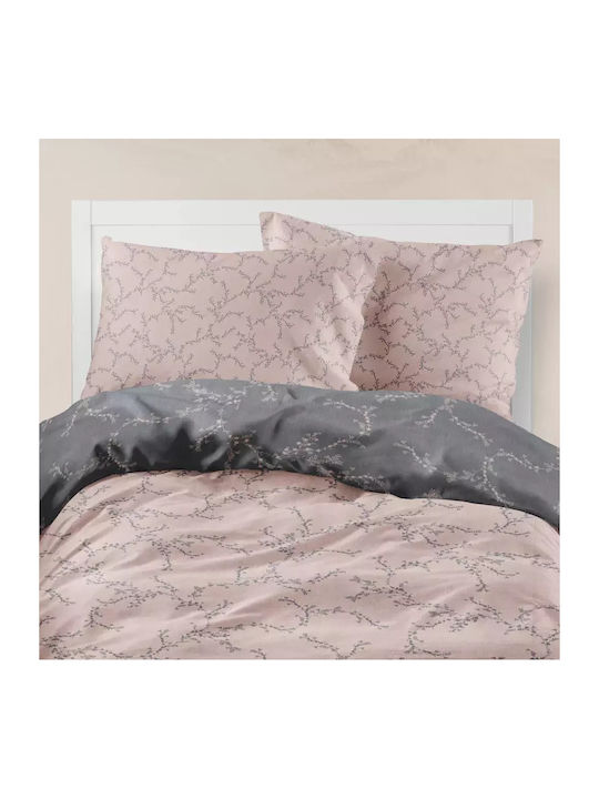 Borea Super-Double Bed Sheets Set With Rubber Hugger 160x200+40cm Nest Pink (4 Pieces)