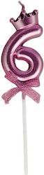 Number 6 Candle Flippy Crown Bow Design Cake 6 X 2.5 Cm Purple