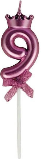Lumânare Numărul 9 Flippy Coroană Fundiță Design Tort 6 X 2.5 Cm Violet