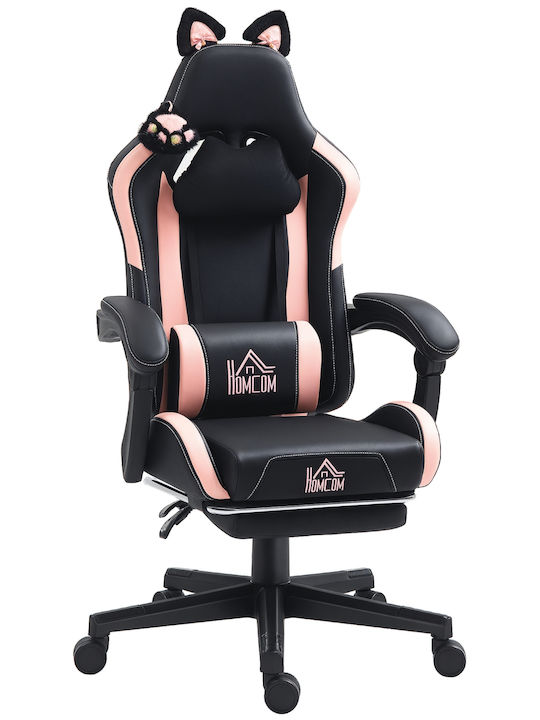HomCom 921-794V00BK Gaming Stuhl mit Fußstütze Rosa