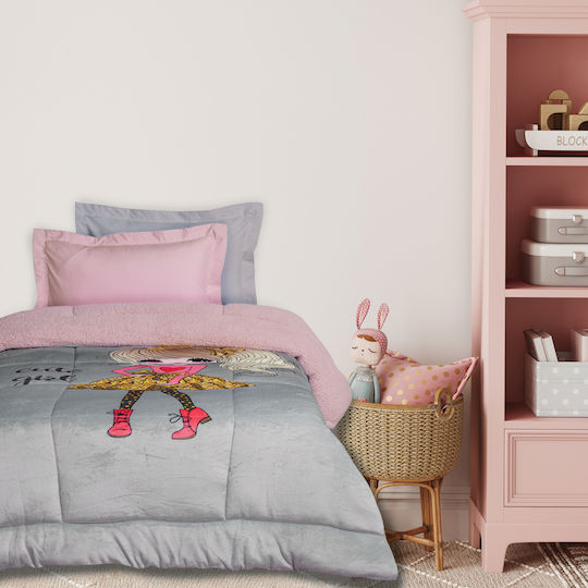 Das Home Детско завиване Единично с Холофайбърно пълнеж Fashion Girl Grey, Pink 160x220cm Das Home Детско завиване Единично с Холофайбърно пълнеж Fashion Girl Grey, Pink 160x220cm