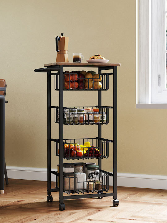 HomCom Wooden Kitchen Trolley 4 Tiers Black 49.5x31x91cm