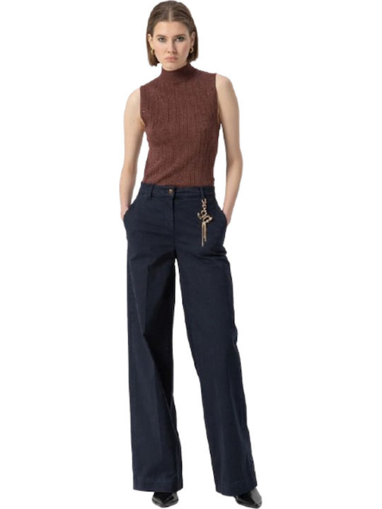 Fracomina Damen Stoff Palazzohose Palazzo Fit Blue
