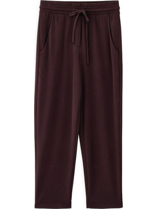 Women's Fabric Trousers with Elastic Straight Line Dark Bordeaux