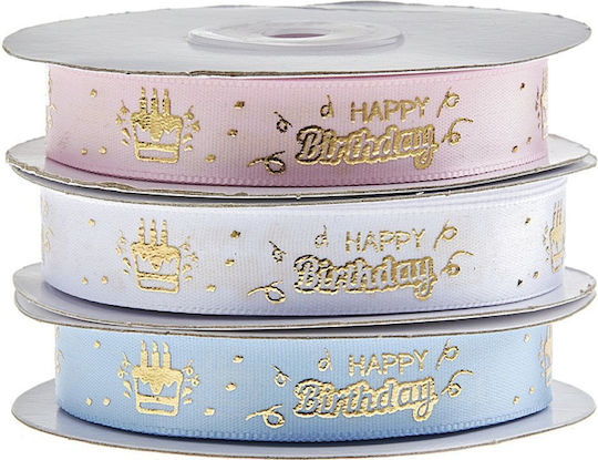 Happy Birthday Band Monochrom Weiß 20meters mit Breite 15mm