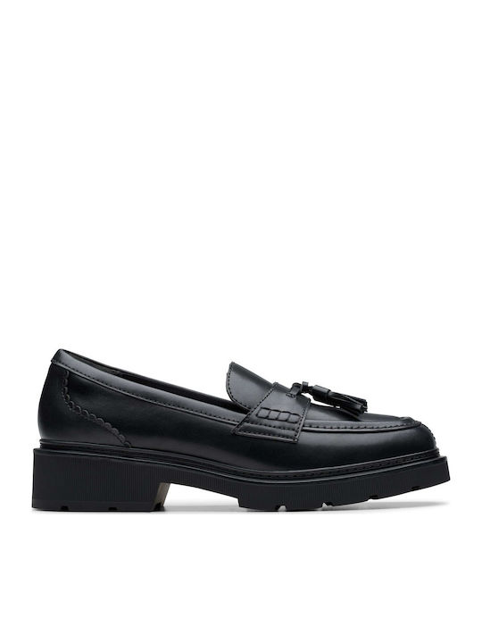 Tassel Leder Damen Loafers in Schwarz Farbe