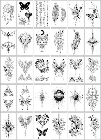 Set 30 Temporary Tattoos Flippy Water-based Design 1 Black