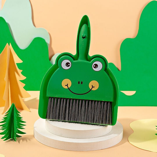 Set Mini Mătură Cu Fară Flippy Curățător Mic Pentru Uz Casnic Birou Bucătărie Acasă Model Broască 23 X 18 Cm Verde