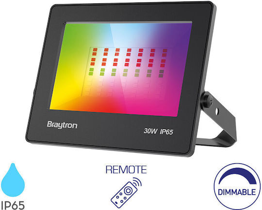 Braytron Waterproof LED Floodlight 30W RGB with Remote Control IP65