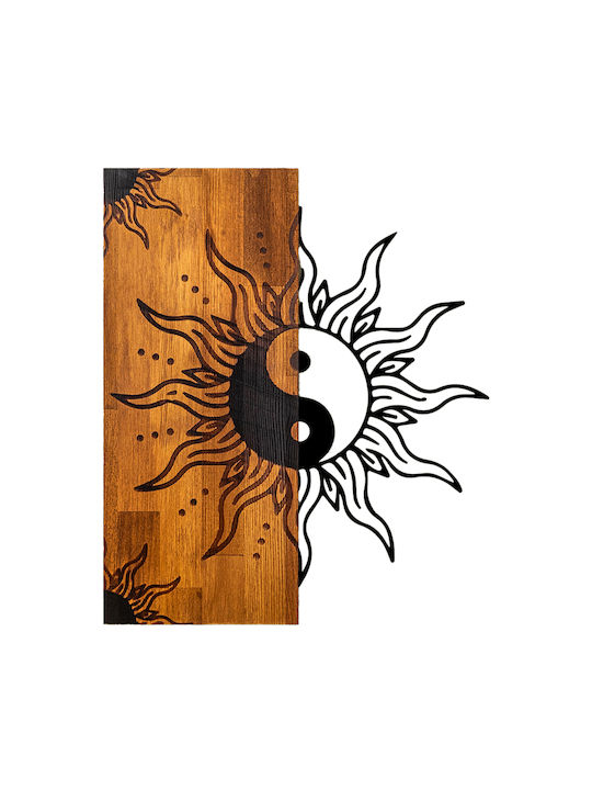 Homemarkt Wall Decor Yin-yang Hm4756-metal Leaves Black-wood 50x3 Depth X58height