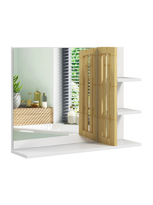 HomCom Банско Огледало от MDF с Рафт 45x15см Бял