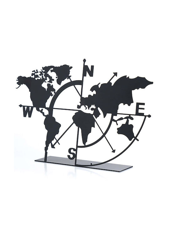 Decorative Tabletop World Map 901lmn1111 18x26cm Black Aberto Design Metal