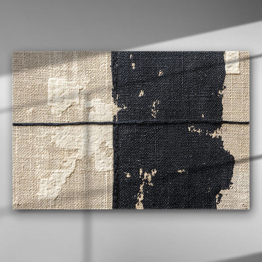 Abstract Textură Neagră-Albă De In – Panou Pe Pânză-150 X 100cm