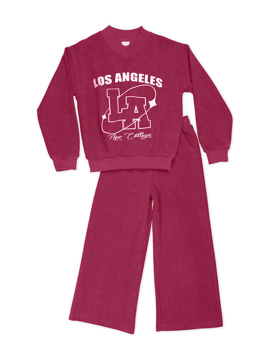 New College Kids Sweatpants Set Burgundy 2pcs