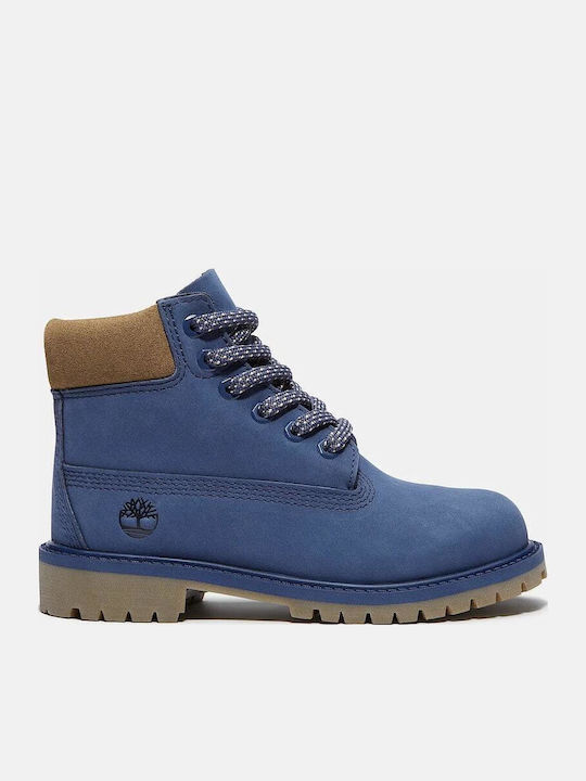 Premium Leather Kids Boots with Laces Blue