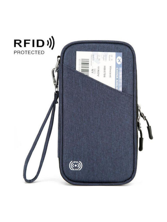 Multifunktionale Wasserdichte Reisepass-Tasche RFID Große Kapazität Dokumentenorganisations Tasche Blau