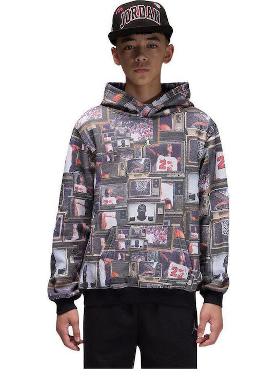 Fleece Επένδυση Παιδικό Φούτερ με Κουκούλα και Τσέπες Black