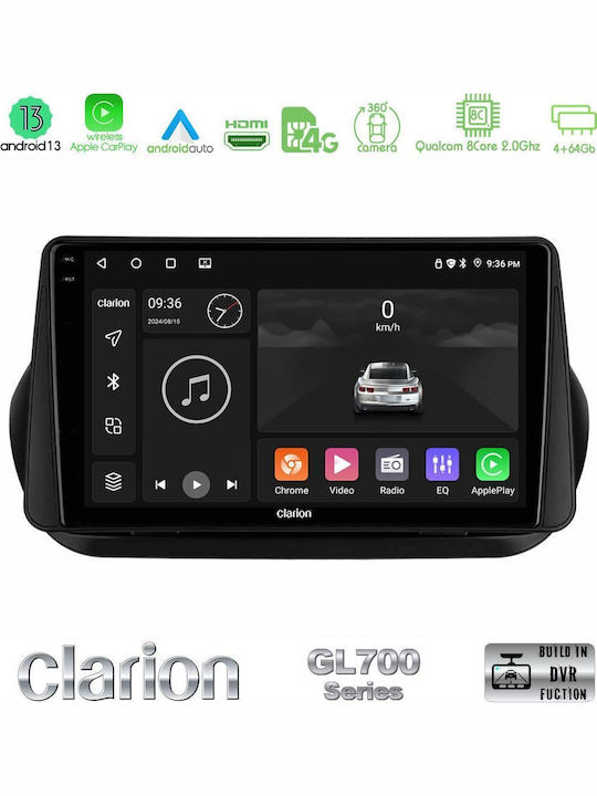 Clarion Auto-Audiosystem für Peugeot Bipper Fiat Fiorino / Qubo Citroen Nemo 2008 (Bluetooth/USB/WiFi/GPS/Apple-Carplay/Android-Auto) mit Touchscreen 10"